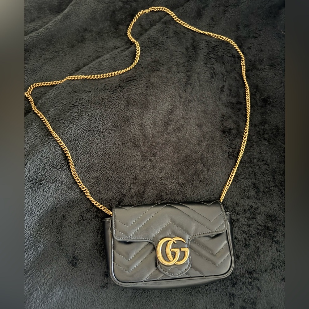 Gucci Black Crossbody Bag with Gold Chain